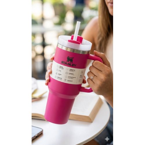 Stanley Tumbler Style Stainless Steel Travel Mug with Handle and Straw